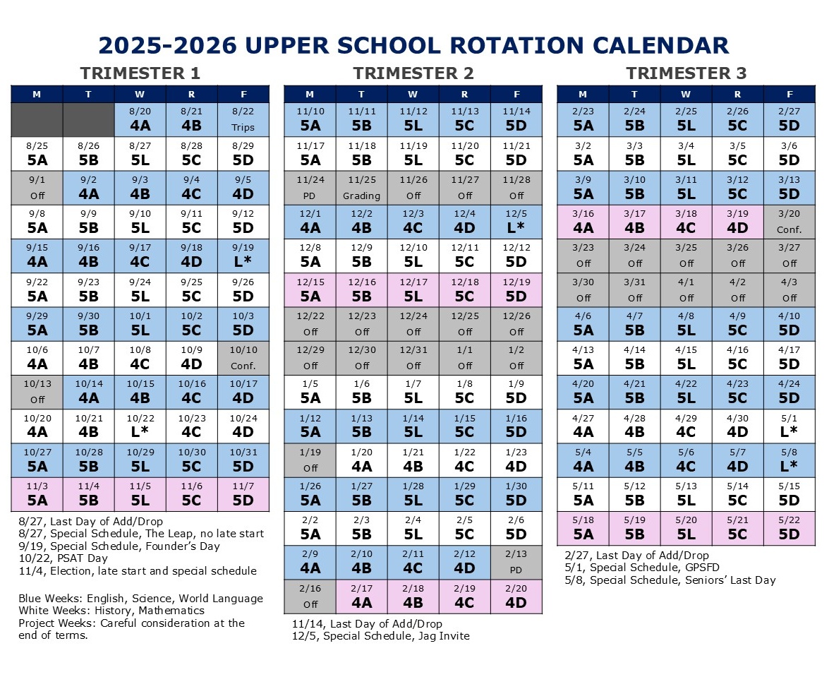 2025 - 2026 Upper School Rotation Calendar