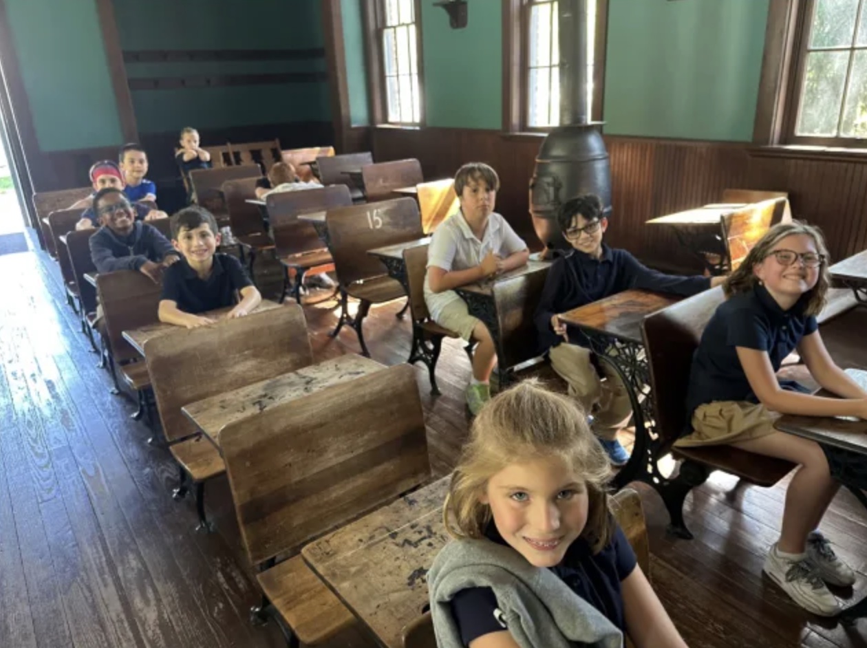 A group of elementary schools in a historic classroom