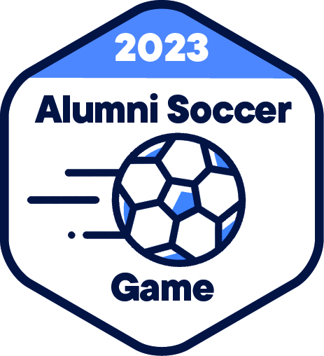 hexagonal logo with a soccer ball in the center and the date 2023 displayed at the top.  The words "Wellington Alumni Soccer Game & Gathering" as below.